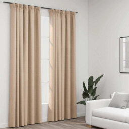 Berkfield Linen-Look Blackout Curtains With Hooks 2 Pcs Beige 140X225 Cm