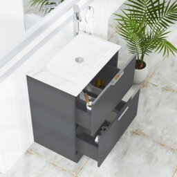 Royal Bathrooms Evora 700mm Graphite Grey Fluted Floor Standing Countertop Vanity Unit 2 Drawer With Qubix Basin - thumbnail 3