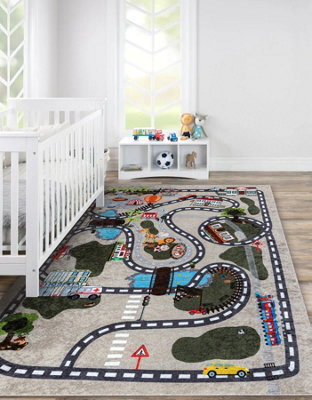RugsX Junior 51803.804 Washing Carpet City, Streets For Children Anti-Slip - Beige 140X190 Cm - image 1