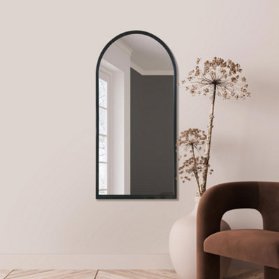 "Mirroroutlet Arcus - Black Metal Framed Arched Wall Mirror 47"" X 23.5"" (120Cm X 60Cm)" - image 1