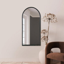 "Mirroroutlet Arcus - Black Metal Framed Arched Wall Mirror 47"" X 23.5"" (120Cm X 60Cm)" - thumbnail 1