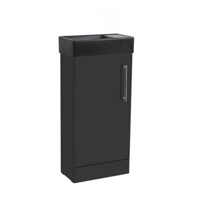 Homestylestore 400mm Black Grey Floorstanding Bathroom Vanity Unit Black Basin And Chrome T Bar Handle - image 1
