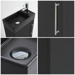 Homestylestore 400mm Black Grey Floorstanding Bathroom Vanity Unit Black Basin And Chrome T Bar Handle - thumbnail 2