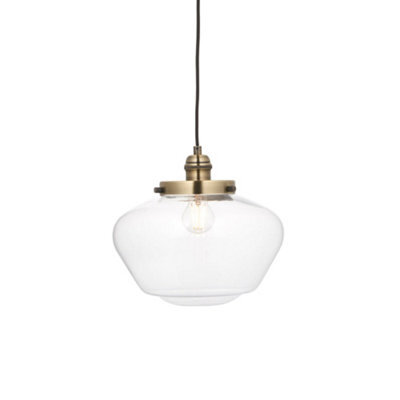 Antique Brass Ceiling Pendant Light Clear Glass Shade Hanging Lighting Fixture - image 1