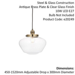 Antique Brass Ceiling Pendant Light Clear Glass Shade Hanging Lighting Fixture - thumbnail 2