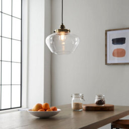Antique Brass Ceiling Pendant Light Clear Glass Shade Hanging Lighting Fixture - thumbnail 3