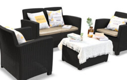 Homeology Santana Black 4 Piece Pe Rattan 4-Seater With Cushions Garden Furniture And Coffee Table Set - thumbnail 4