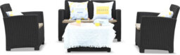 Homeology Santana Black 4 Piece Pe Rattan 4-Seater With Cushions Garden Furniture And Coffee Table Set - thumbnail 1
