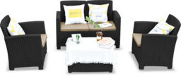 Homeology Santana Black 4 Piece Pe Rattan 4-Seater With Cushions Garden Furniture And Coffee Table Set - thumbnail 2