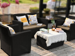 Homeology Santana Black 4 Piece Pe Rattan 4-Seater With Cushions Garden Furniture And Coffee Table Set - thumbnail 7
