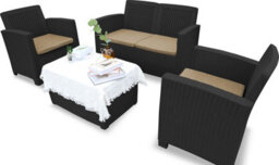 Homeology Santana Black 4 Piece Pe Rattan 4-Seater With Cushions Garden Furniture And Coffee Table Set - thumbnail 3
