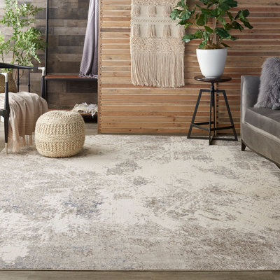Optical 3D Ivory Grey Abstract Modern Rug For Dining Room Bedroom & Living Room-282Cm X 389Cm