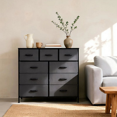Dark Grey 9 Drawers Fabric Chest Of Drawers Bedroom Dresser Storage Cabinet Organizer - image 1