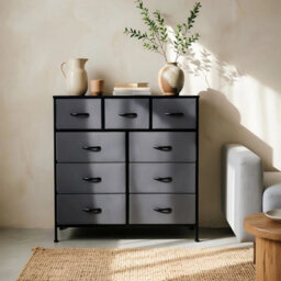 Dark Grey 9 Drawers Fabric Chest Of Drawers Bedroom Dresser Storage Cabinet Organizer - thumbnail 3