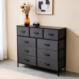 Dark Grey 9 Drawers Fabric Chest Of Drawers Bedroom Dresser Storage Cabinet Organizer - thumbnail 4