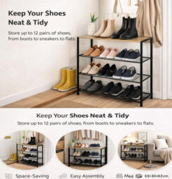 Celino 4 Tier Shoe Rack, Metal Shoe Storage Organiser Shelves With Stable Metal Frame, Shoe Organiser For Closet, Hallway - thumbnail 4