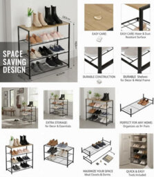 Celino 4 Tier Shoe Rack, Metal Shoe Storage Organiser Shelves With Stable Metal Frame, Shoe Organiser For Closet, Hallway - thumbnail 8