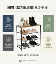 Celino 4 Tier Shoe Rack, Metal Shoe Storage Organiser Shelves With Stable Metal Frame, Shoe Organiser For Closet, Hallway - thumbnail 7