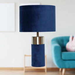 Modern Navy Blue Velvet 42Cm Table Lamp Bedside Lamp Retro Velour Design Light - thumbnail 4