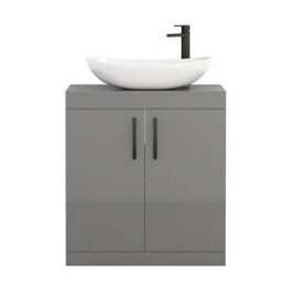 Royal Bathrooms Turin 600mm Freestanding Bathroom Vanity Unit With Sink 2 Door Indigo Grey Gloss & Cesar Countertop Basin - thumbnail 5