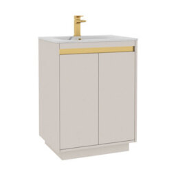 Royal Bathrooms Orion 600mm Warm Taupe 2 Door Floor Standing Vanity Unit With Carrara White Basin & Brushed Brass Accent Trim - thumbnail 7