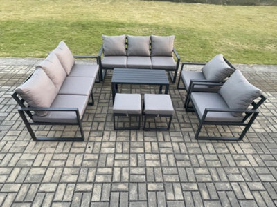 Fimous Aluminium Outdoor Garden Furniture Lounge Sofa 2 Pc Chairs Oblong Coffee Table Sets With 2 Small Footstool Dark Grey - image 1