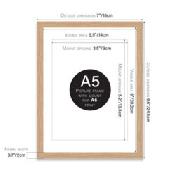 A5 Oak Picture Frame With Mount For A6 (10.5 X 14.8Cm - 4.1 X 5.8In) Poster, Photo, Artwork, Or Print. - thumbnail 2