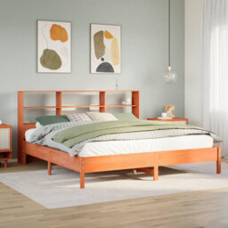 Berkfield Bookcase Bed Without Mattress Wax Brown 200X200Cm Solid Wood Pine - thumbnail 1