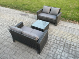 Fimous Rattan Garden Furniture Set 3 Piece Patio Rattan Furniture Sofa Weaving Wicker Includes 2 Double Seat Sofa And Coffee Table - thumbnail 2