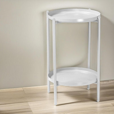 Pirlo Plush 2 Tier Round Metal Coffee Table White Living Room Furniture - image 1