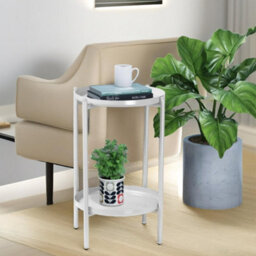 Pirlo Plush 2 Tier Round Metal Coffee Table White Living Room Furniture - thumbnail 2