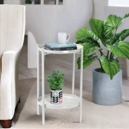 Pirlo Plush 2 Tier Round Metal Coffee Table White Living Room Furniture - thumbnail 3