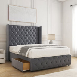 Bsspoke Mayfair Divan Bed Set Steel Plush Velvet 54Inch Headboard & Footboard 2 Drawers Footend & Mattress In 4Ft 4Ft6 5Ft 6Ft - thumbnail 1