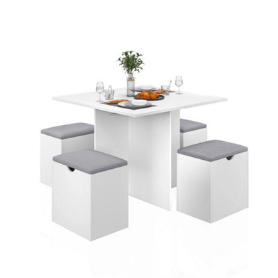 White Wooden Dining Table & Chairs Set Space Saving - image 1