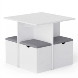 White  Wooden Dining Table & Chairs Set Space Saving - thumbnail 7