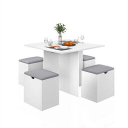 White  Wooden Dining Table & Chairs Set Space Saving
