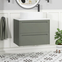 Royal Bathrooms Royal Bathroom Elmore 700mm Matt Green Wall Mounted Countertop Bathroom Vanity Unit 2 Drawer With Peak Basin - thumbnail 1