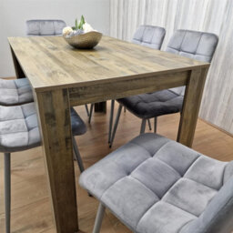 Kosy Koala Dining Table And 6 Chairs - Rustic Effect Dining Table With 6 Grey Velvet Chairs Dining Furniture - thumbnail 7