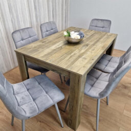 Kosy Koala Dining Table And 6 Chairs - Rustic Effect Dining Table With 6 Grey Velvet Chairs Dining Furniture - thumbnail 3