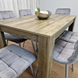Kosy Koala Dining Table And 6 Chairs - Rustic Effect Dining Table With 6 Grey Velvet Chairs Dining Furniture - thumbnail 2