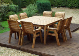Charles Taylor 8 Seater Wooden Square Garden Dining Table & Chairs Parasol Green - thumbnail 7