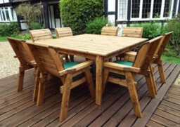 Charles Taylor 8 Seater Wooden Square Garden Dining Table & Chairs Parasol Green - thumbnail 2