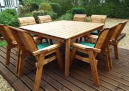 Charles Taylor 8 Seater Wooden Square Garden Dining Table & Chairs Parasol Green - thumbnail 4