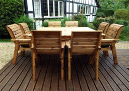 Charles Taylor 8 Seater Wooden Square Garden Dining Table & Chairs Parasol Green - thumbnail 6