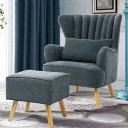 Living And Home Grey Faux Wool Upholstered Wing Back Occasional Armchair Sofa Chair With Footstool - thumbnail 2