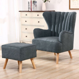 Living And Home Grey Faux Wool Upholstered Wing Back Occasional Armchair Sofa Chair With Footstool - thumbnail 3