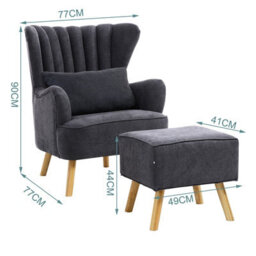 Living And Home Grey Faux Wool Upholstered Wing Back Occasional Armchair Sofa Chair With Footstool - thumbnail 7