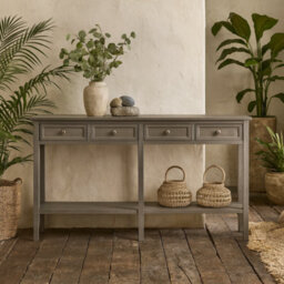 Wyld Haus Laurelbrook Four Drawer Console Table With Bottom Shelf, Grey, 1600mm