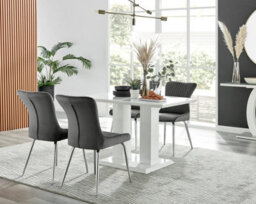 Furniturebox Uk 4 Seater Dining Set - Imperia White High Gloss Dining Table And Chairs - 4 Dark Grey Nora Silver Leg Chairs - thumbnail 1