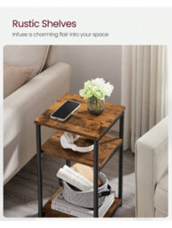 Vasagle End Table With 3 Tiers, Bedside Table, Nightstand For Living Room, Bedroom, Office, Rustic Brown - thumbnail 2